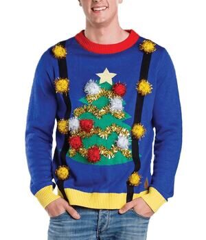MEN'S UGLY CHRISTMAS TREE SWEATER WITH SUSPENDERS XXL